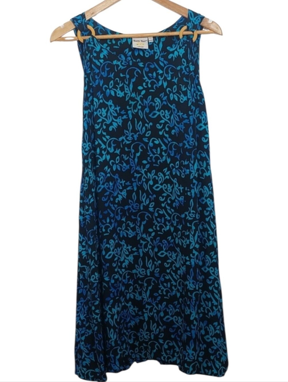 Batik Bali Women's Size Large Dress Blue Floral Sleeveleess Tropical Vacation
